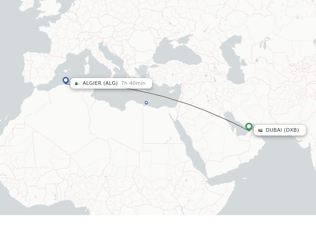 Flights from Dubai to Algier route map