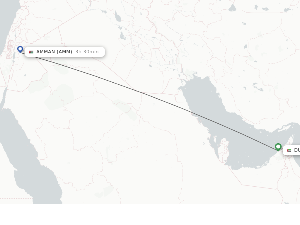 Flights from Dubai to Amman route map