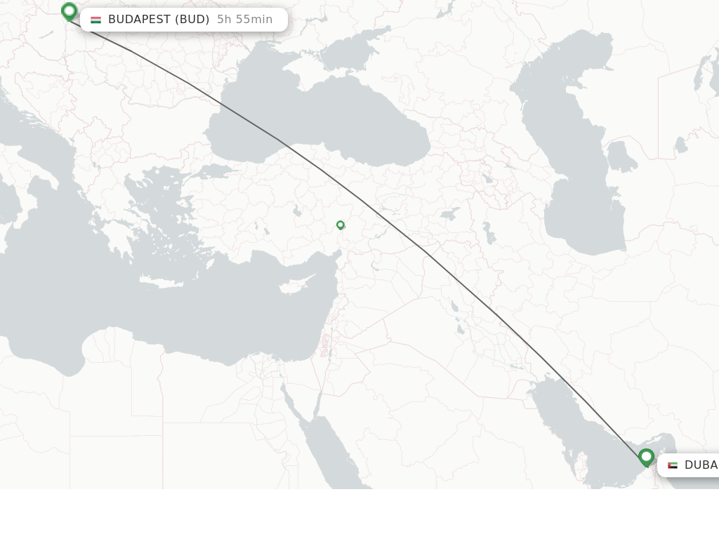 Flights from Dubai to Budapest route map