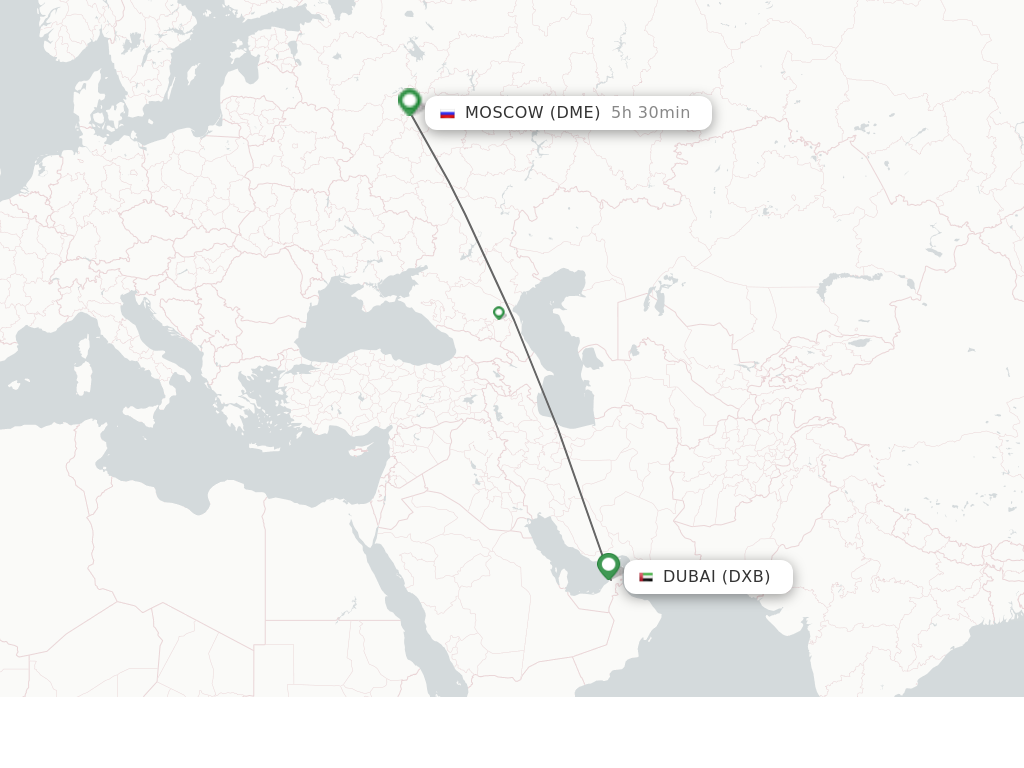 Flights from Dubai to Moscow route map
