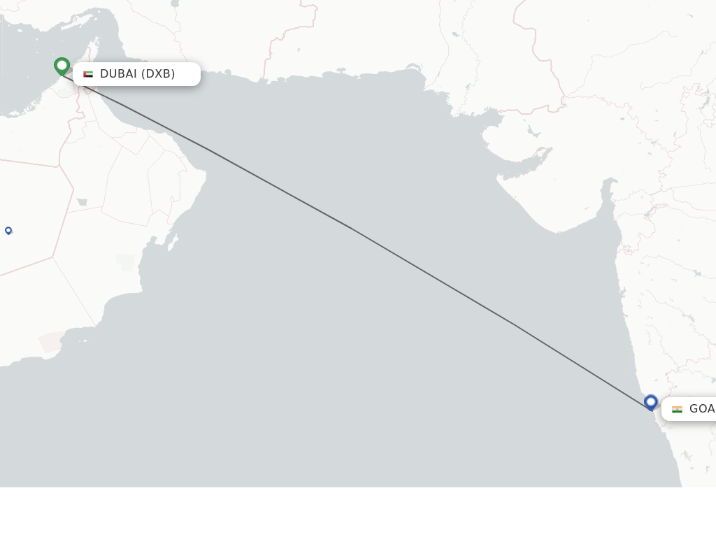 Flights from Dubai to Goa route map