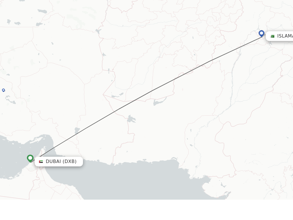 Flights from Dubai to Islamabad route map
