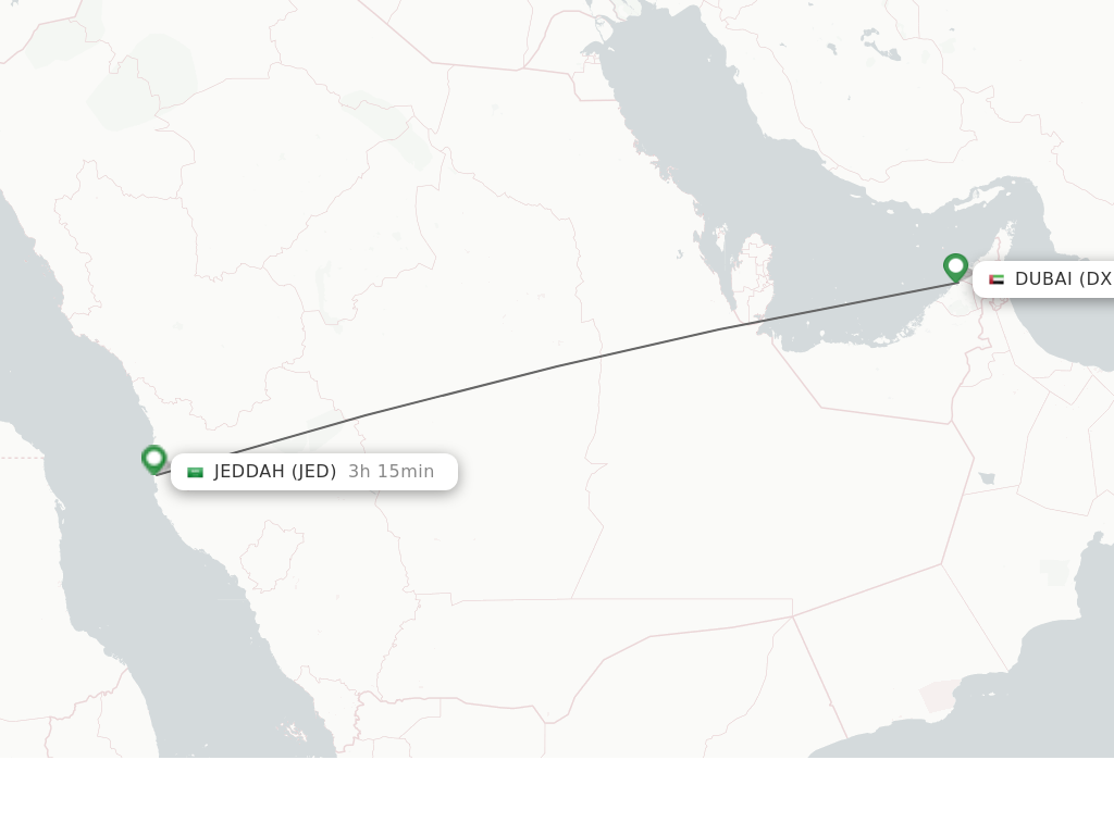 Flights from Dubai to Jeddah route map