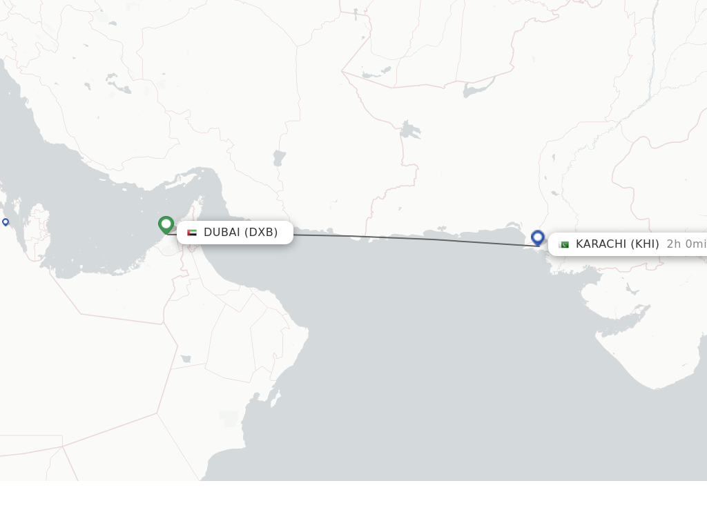 Flights from Dubai to Karachi route map