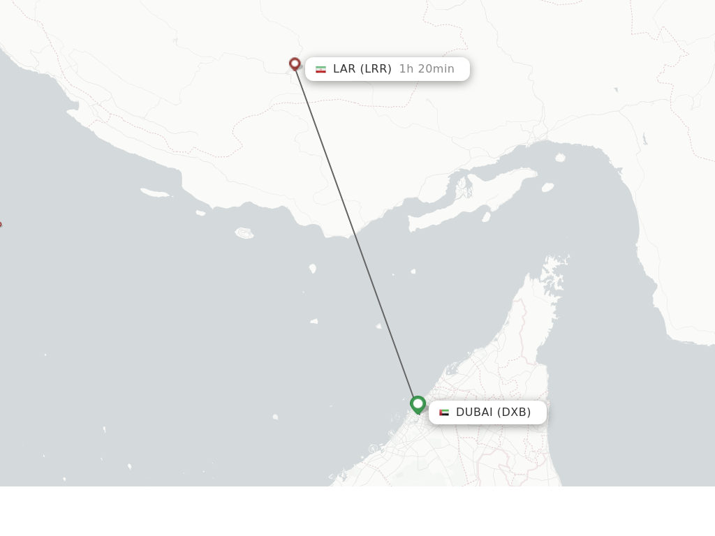 Flights from Dubai to Lar route map