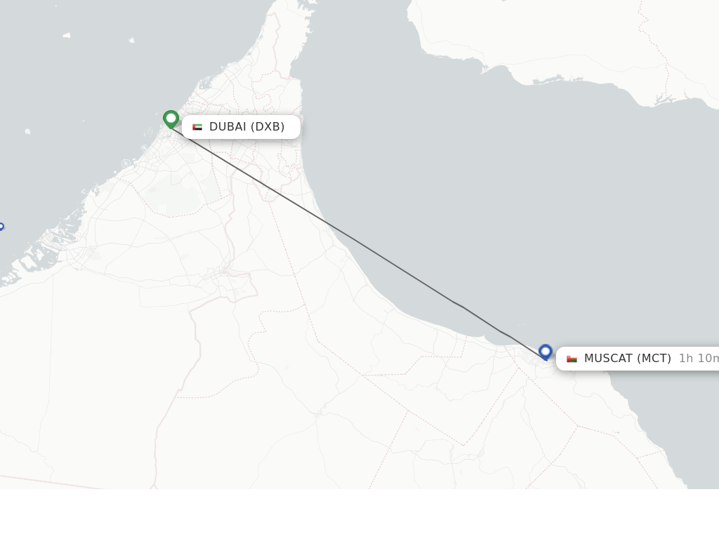Flights from Dubai to Muscat route map