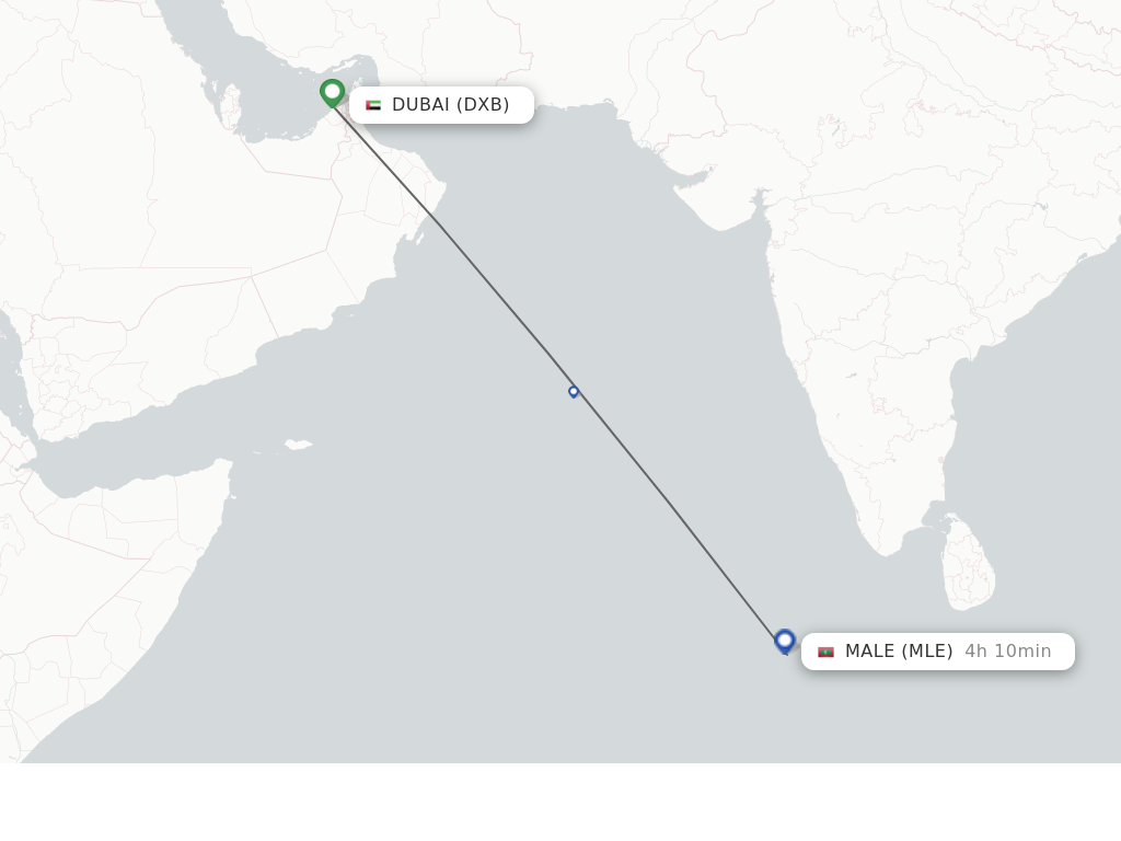 Flights from Dubai to Male route map