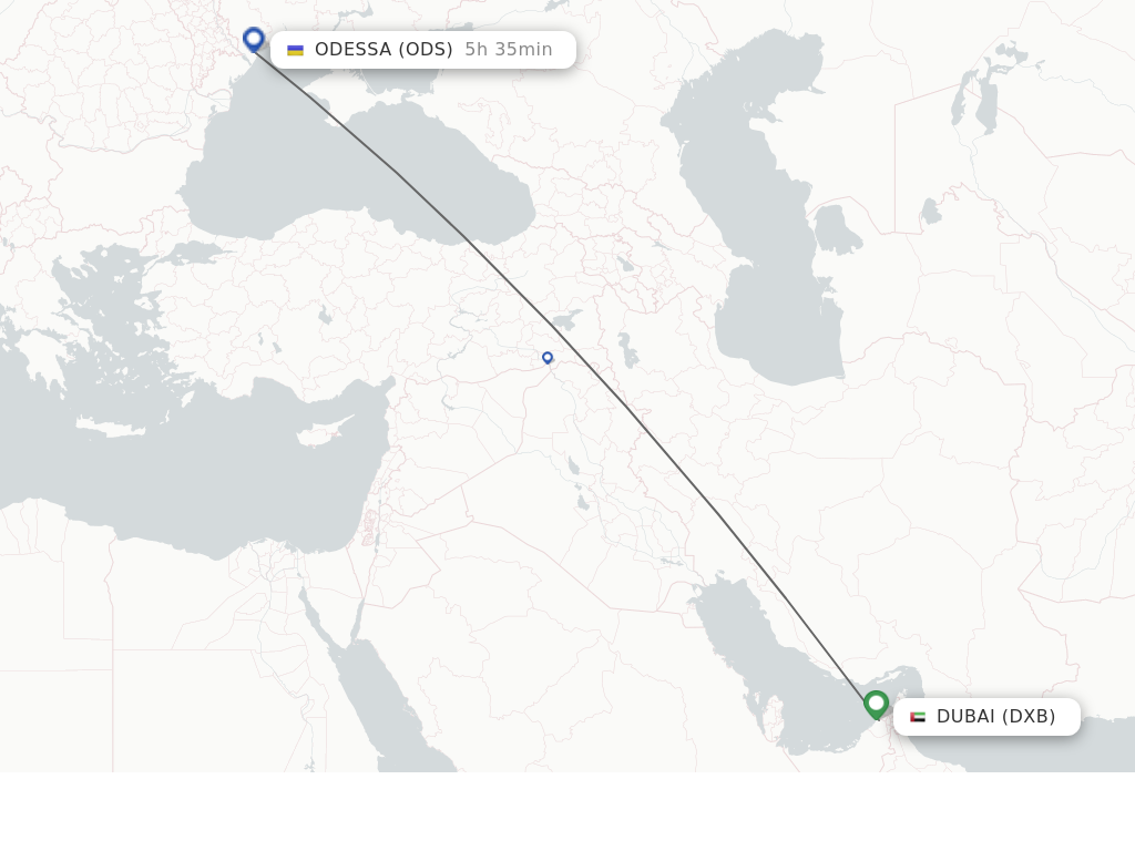 Flights from Dubai to Odessa route map