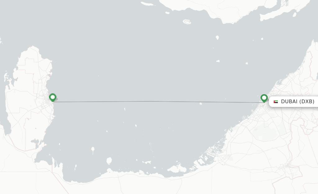 Route map with flights from Dubai with Qatar Airways