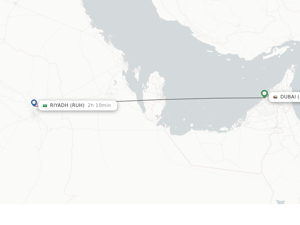 Flights from Dubai to Riyadh route map