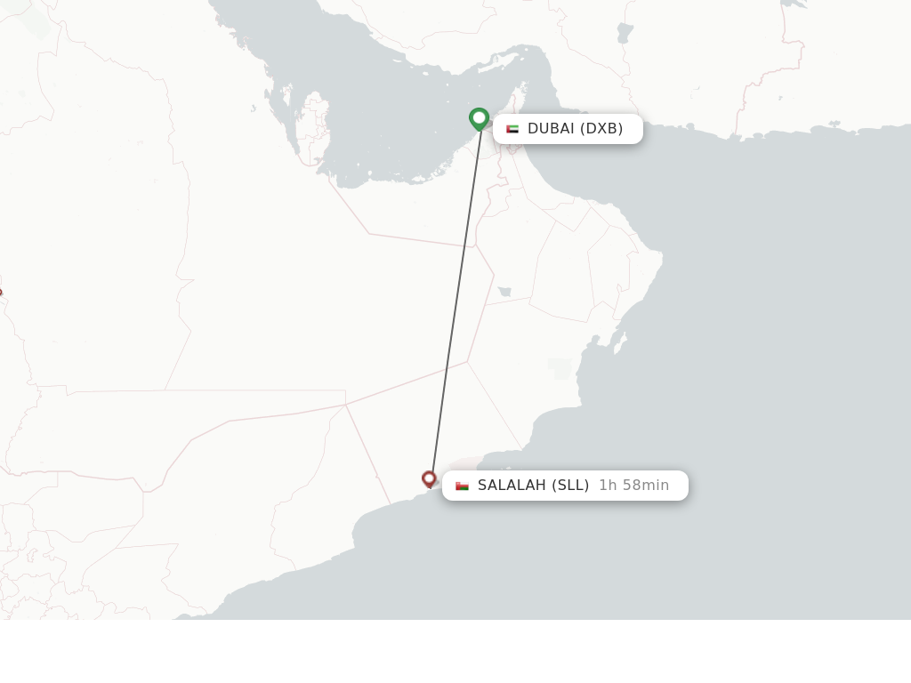 Flights from Dubai to Salalah route map