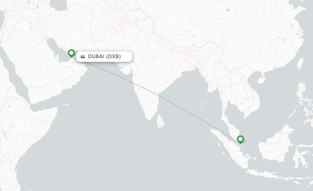 Route map with flights from Dubai with Singapore Airlines