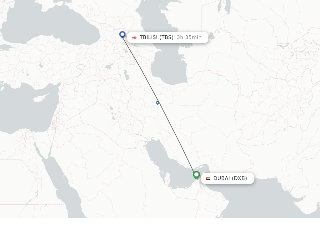 Flights from Dubai to Tbilisi route map