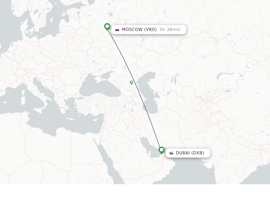 Flights from Dubai to Moscow route map