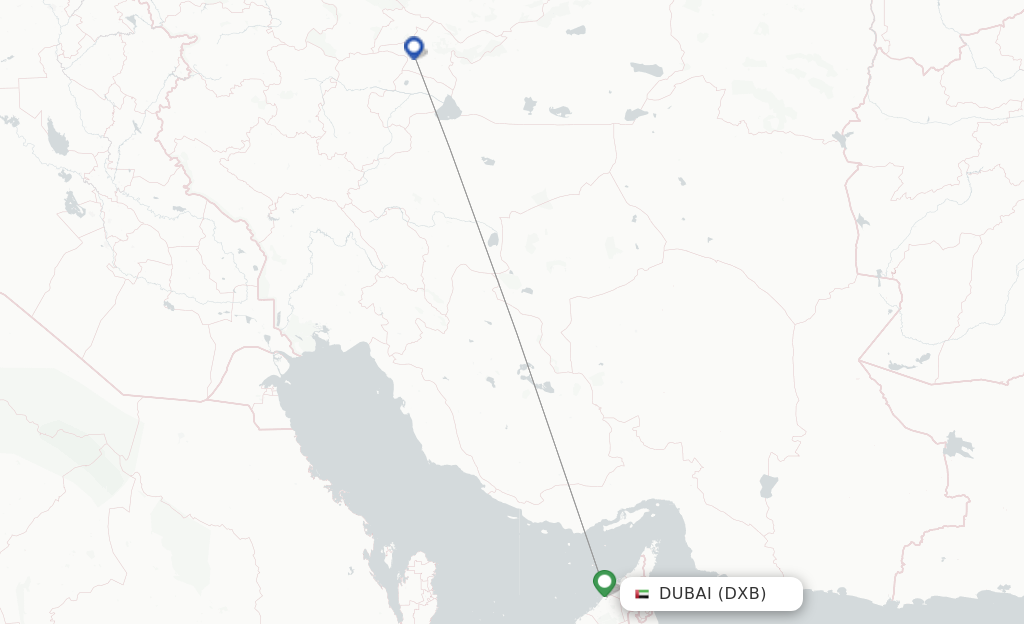 Route map with flights from Dubai with Mahan Air