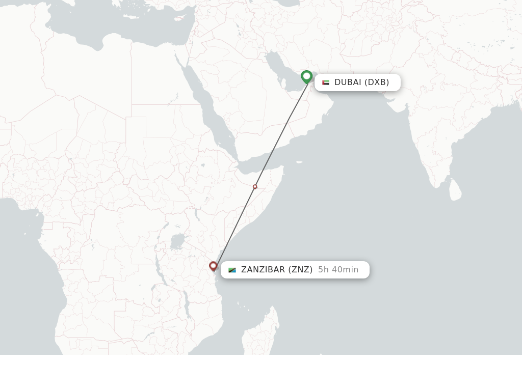 Flights from Dubai to Zanzibar route map