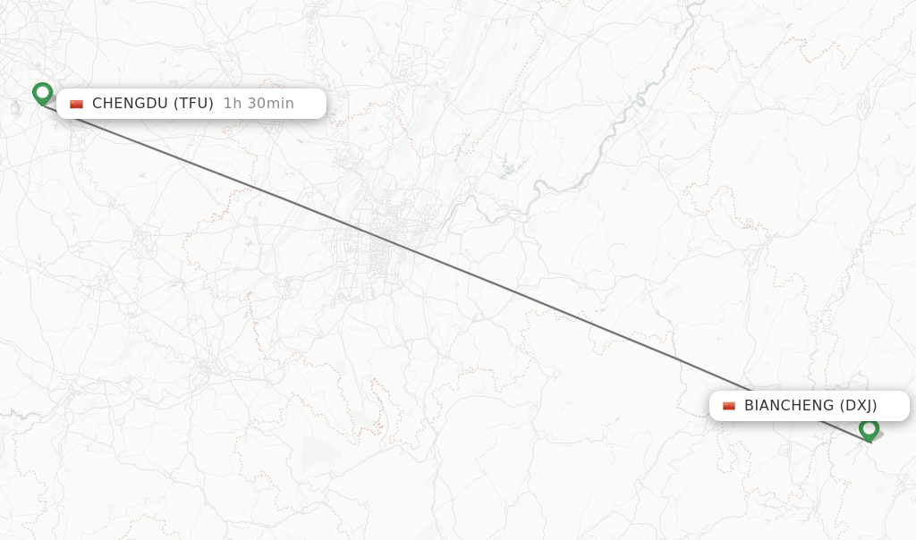 Flights from Chengdu to Biancheng route map