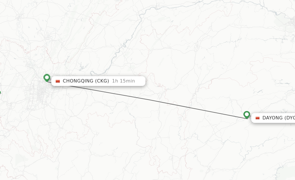 Flights from Dayong to Chongqing route map