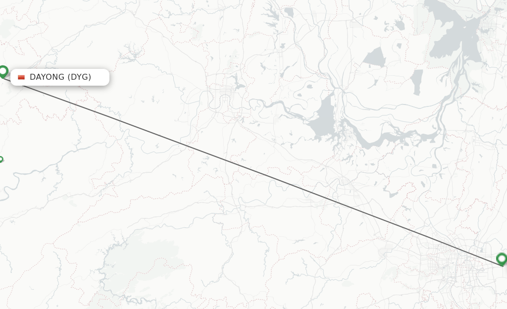 Flights from Dayong to Changsha route map