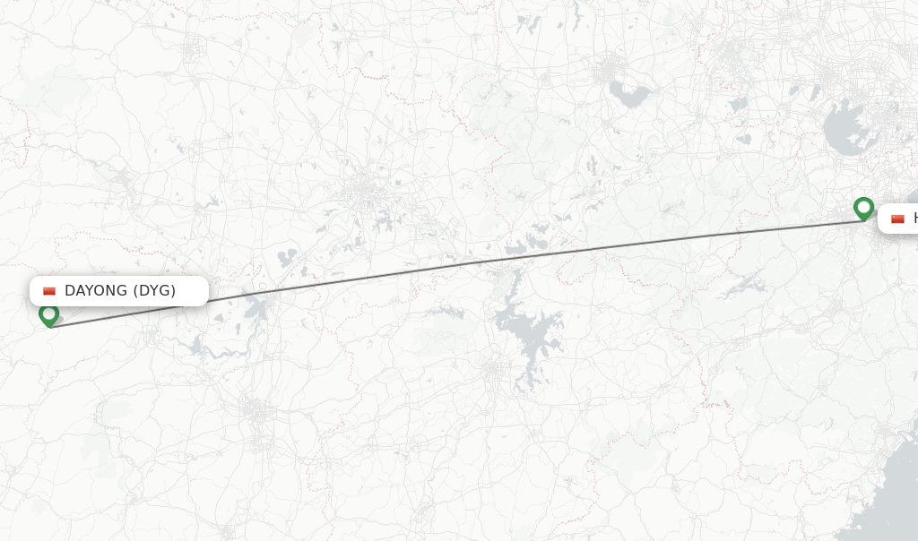 Flights from Dayong to Hangzhou route map