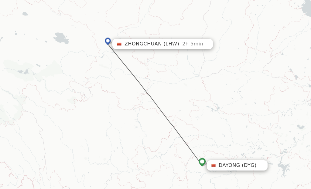Flights from Dayong to Lanzhou route map