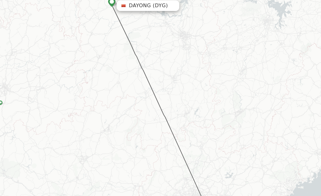 Flights from Dayong to Shenzhen route map