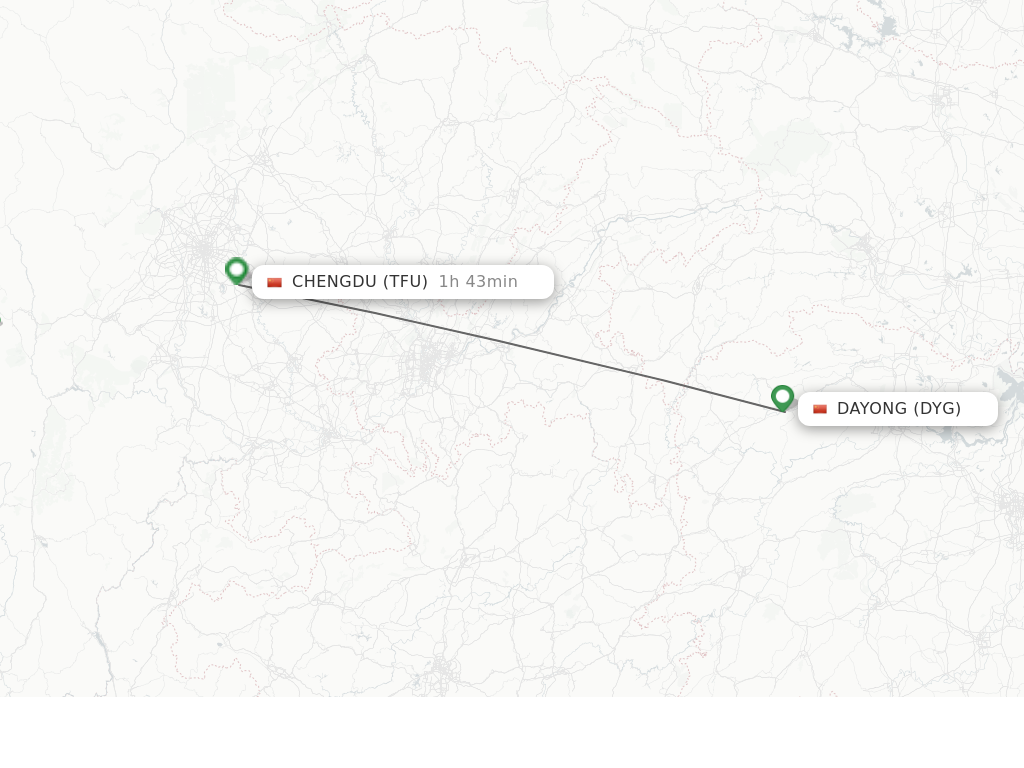Flights from Dayong to Chengdu route map