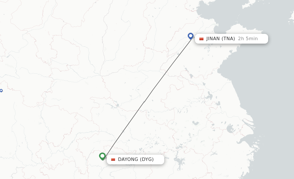 Flights from Dayong to Jinan route map