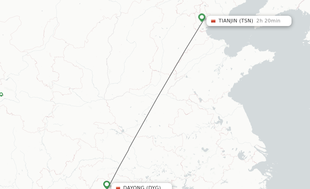 Flights from Dayong to Tianjin route map