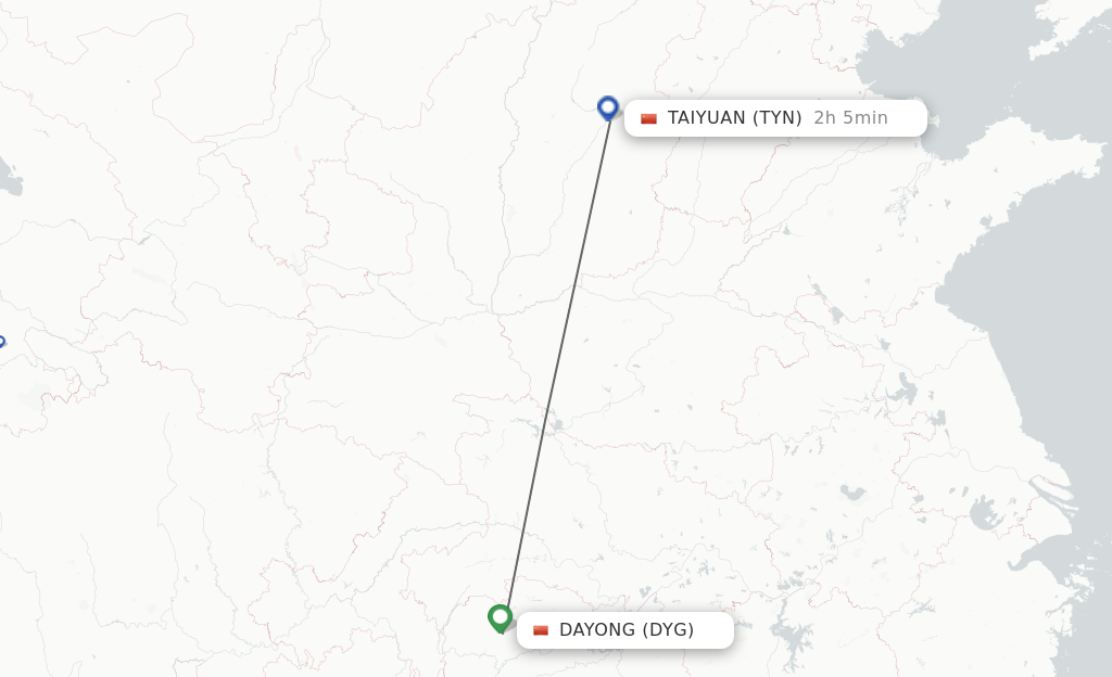 Flights from Dayong to Taiyuan route map