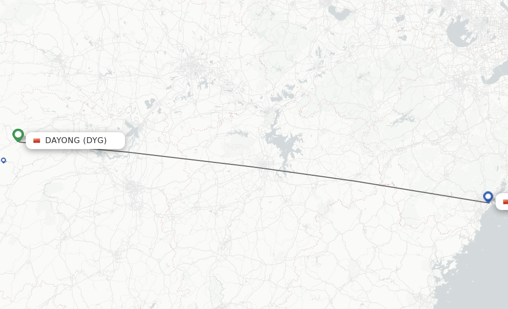 Flights from Dayong to Wenzhou route map