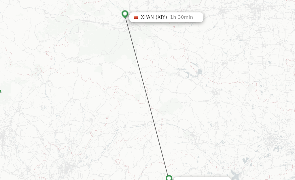 Flights from Dayong to Xian route map