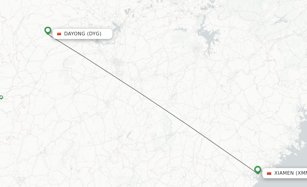 Flights from Dayong to Xiamen route map