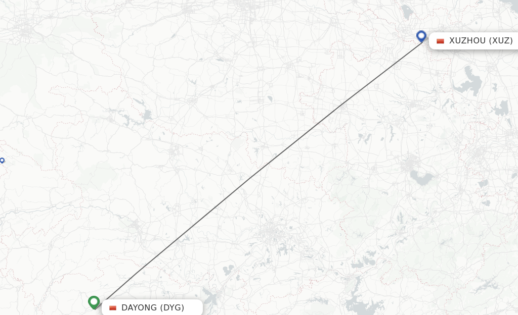 Flights from Dayong to Xuzhou route map