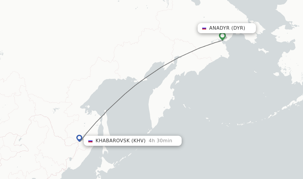 Flights from Anadyr to Khabarovsk route map