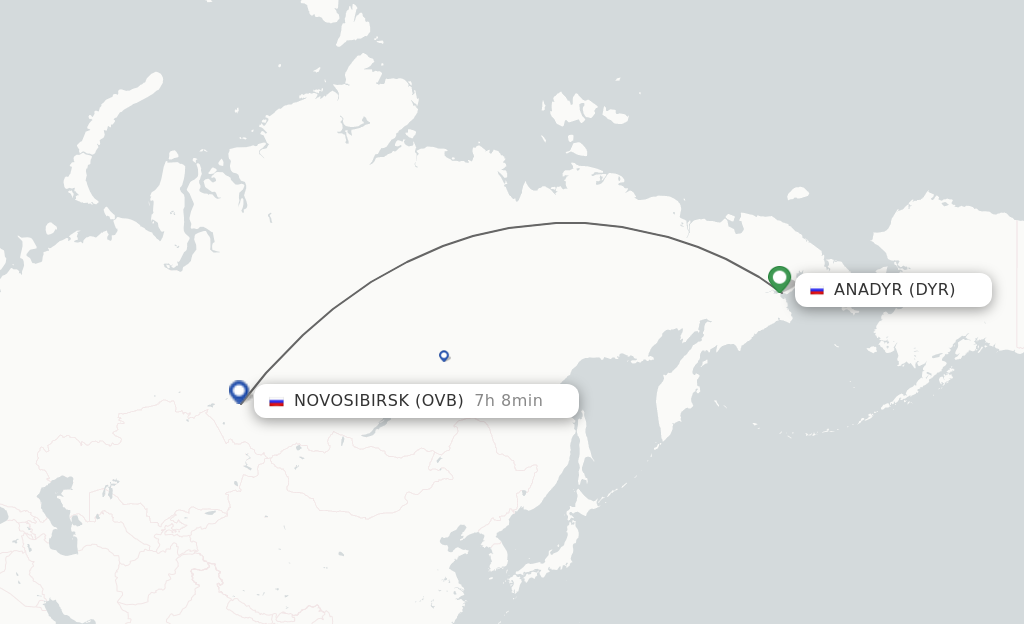 Flights from Anadyr to Novosibirsk route map