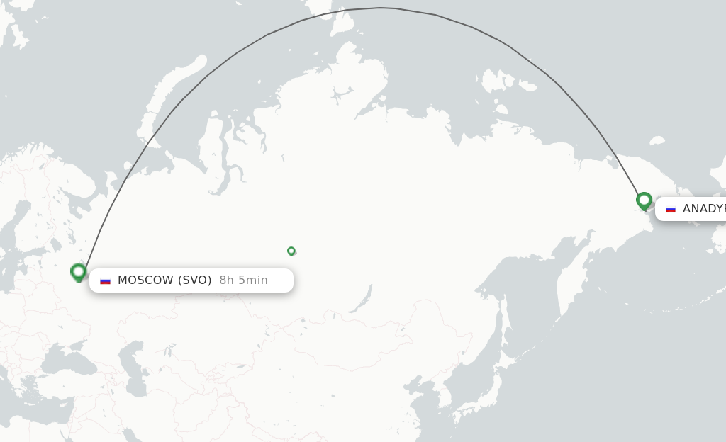 Flights from Anadyr to Moscow route map
