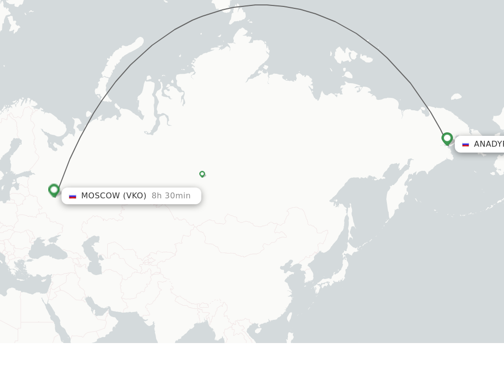Flights from Moscow to Anadyr route map