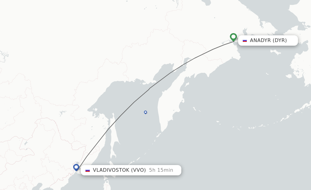 Flights from Anadyr to Vladivostok route map