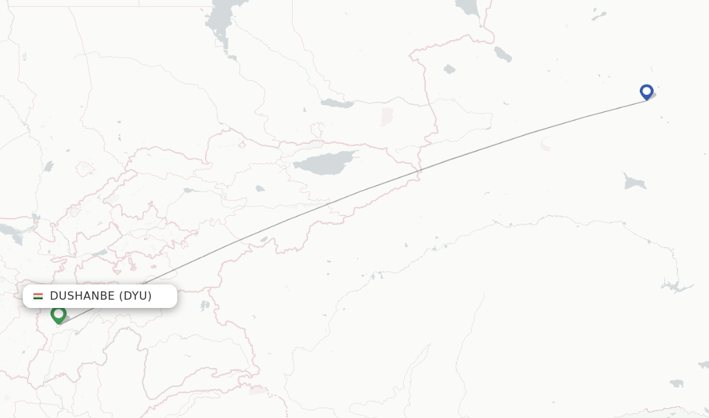 Route map with flights from Dushanbe with China Southern