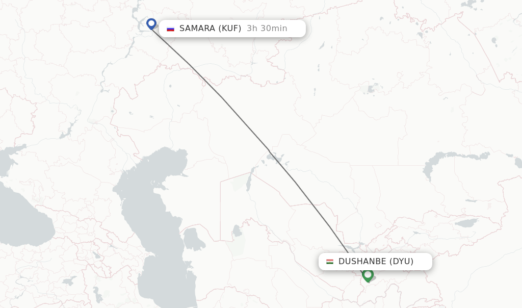Flights from Dushanbe to Samara route map