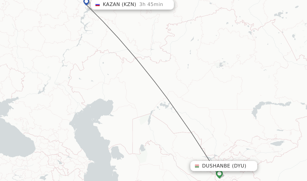 Flights from Dushanbe to Kazan route map