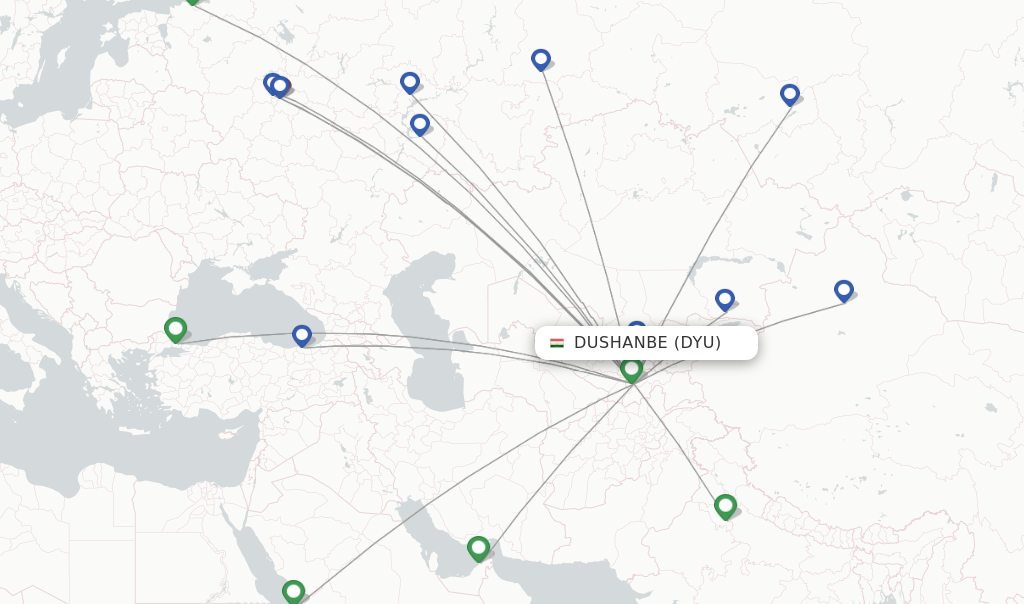 Route map with flights from Dushanbe with Somon Air