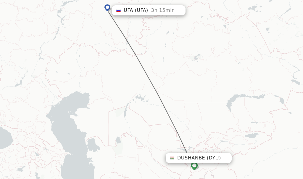 Flights from Dushanbe to Ufa route map