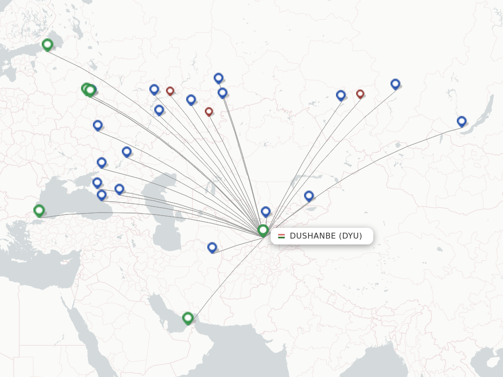 Flights from Dushanbe to Surgut route map