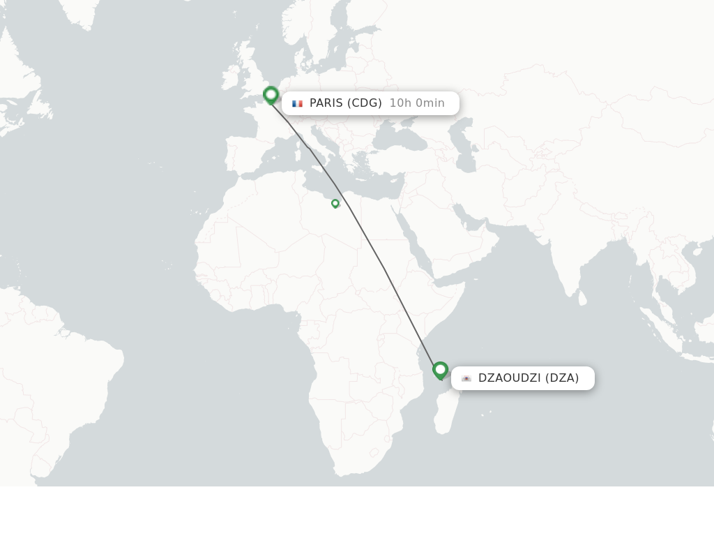 Flights from Dzaoudzi to Paris route map