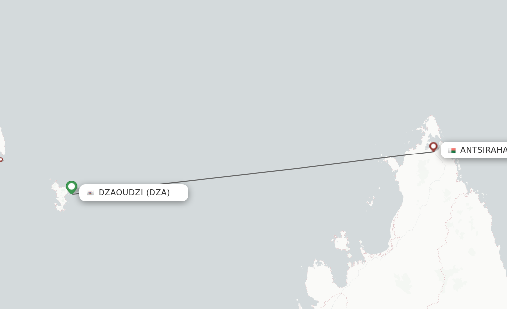 Flights from Dzaoudzi to Antsirahana route map