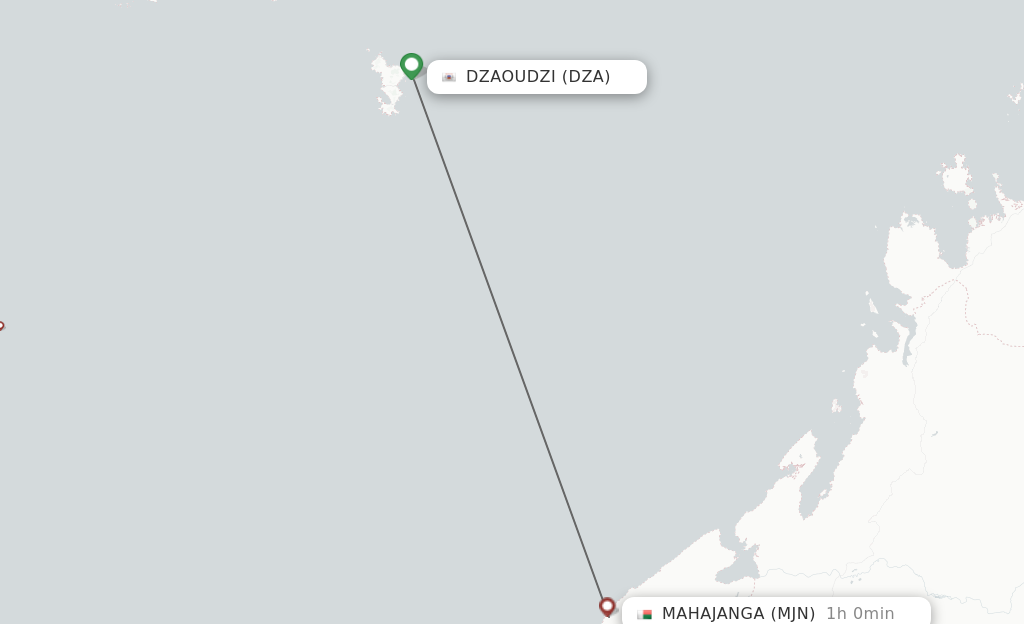 Flights from Dzaoudzi to Mahajanga route map