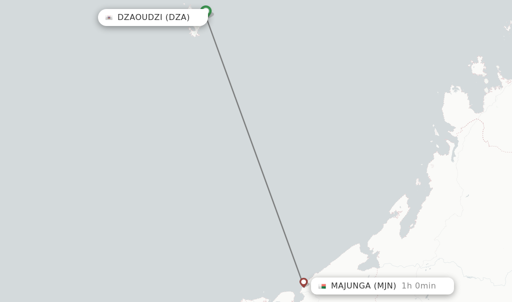 Flights from Dzaoudzi to Majunga route map