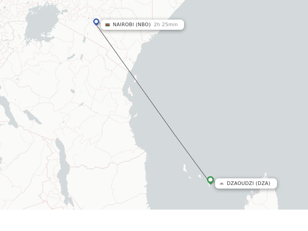 Flights from Dzaoudzi to Nairobi route map